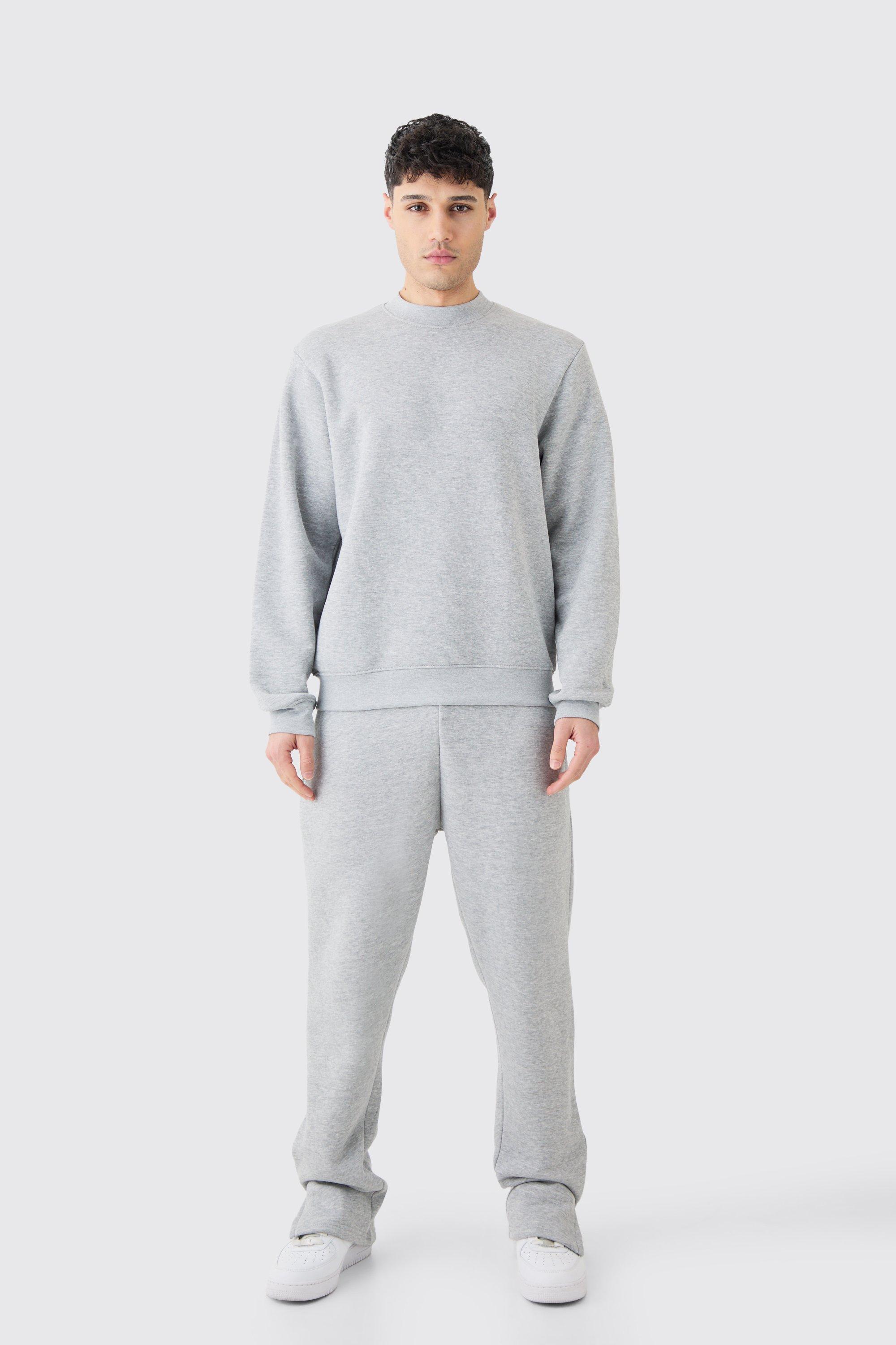 Mens Grey Extended Neck Split Hem Sweatshirt Tracksuit, Grey